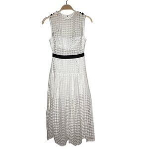 Self-Portrait White Checkered‎ Midi Dress Black Waistband Buttons US 2